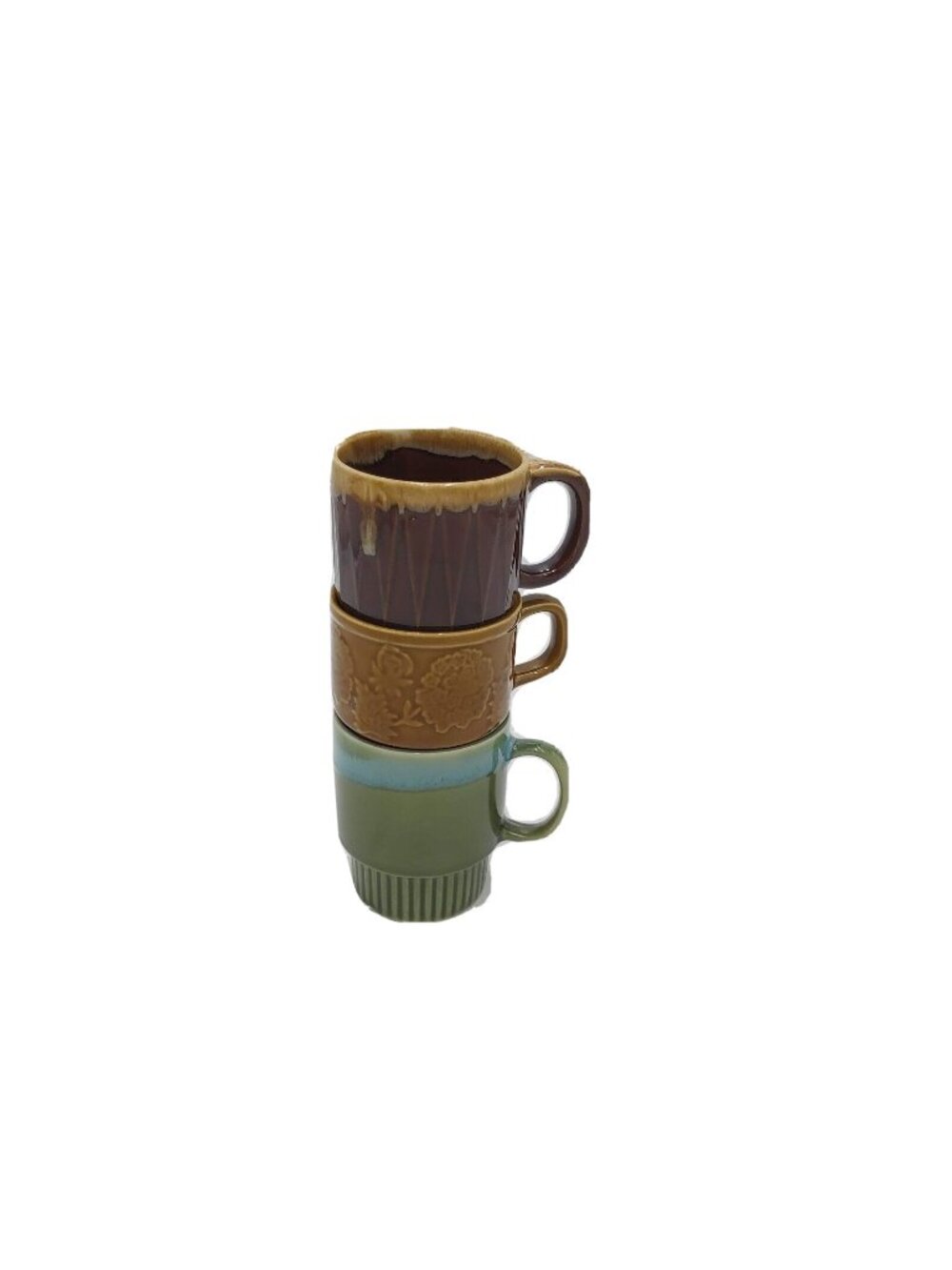 Stackable Mugs 3 - Brown and Green Drip Ceramic Glaze - Stoneware Japan - China